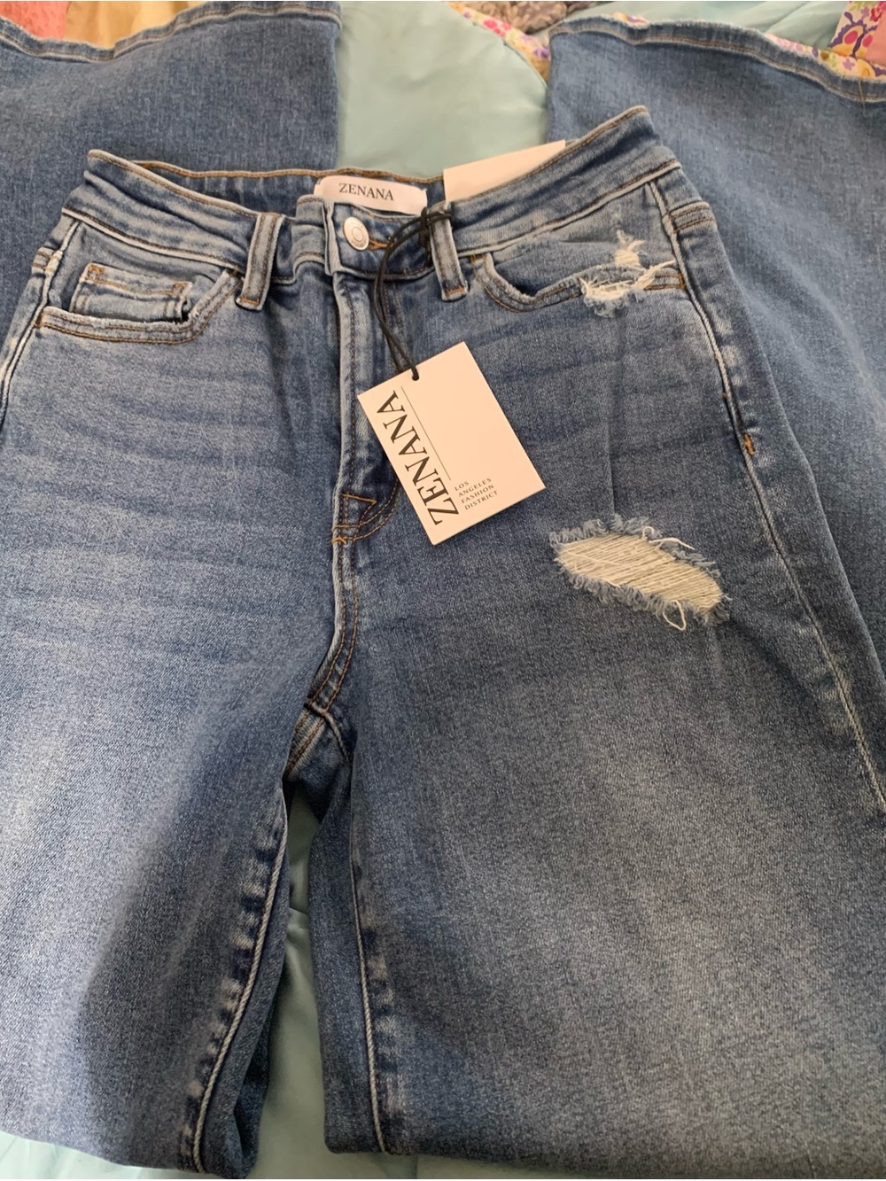 Zenana Outfitters Light Blue High Rise Wide leg Distressed Jeans